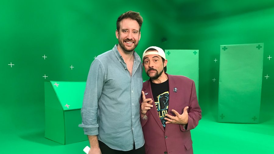 Brennan Keller on set with Kevin Smith